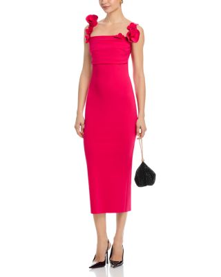 strapless open back dress Blushing Ruffle Trim Midi Dress Baby Pink main image 0
