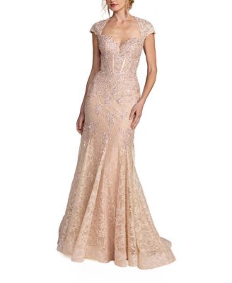 Embellished Sweetheart Cap Sleeve Trumpet Gown