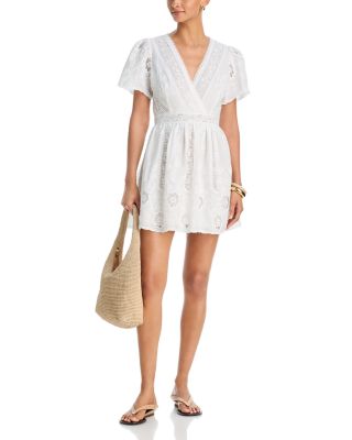 Aqua Women's Embroidered Lace V Neck Mini Dress - Exclusive - White - Size XXL