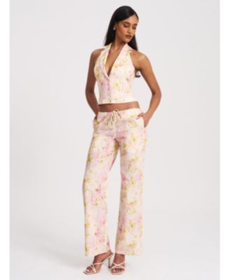  Laureen Floral Print Linen Straight Pants