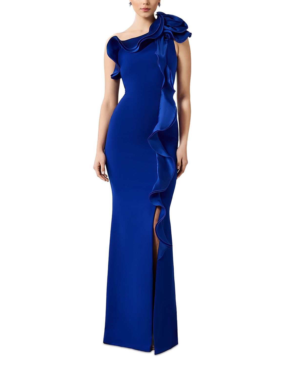 Teri Jon by Rickie Freeman One Shoulder Crepe Column Gown