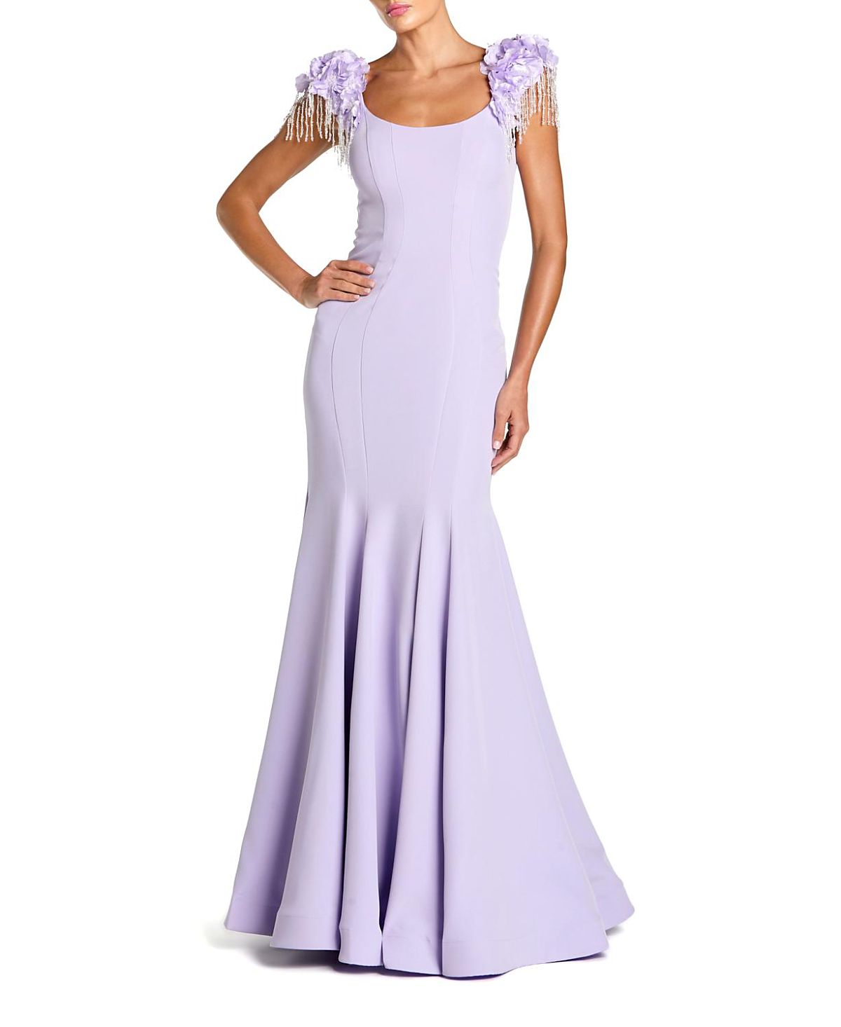 Mac Duggal Scoop Neck Mermaid Gown With Embellished Sleeves