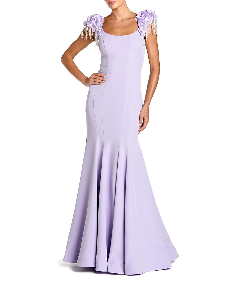 Mac Duggal Scoop Neck Mermaid Gown With Embellished Sleeves