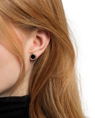 18K Rose Gold Antifer Onyx & Diamond Halo Single Stud Earring