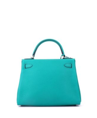 Kelly 28 Handbag Blue Clemence with Palladium Hardware