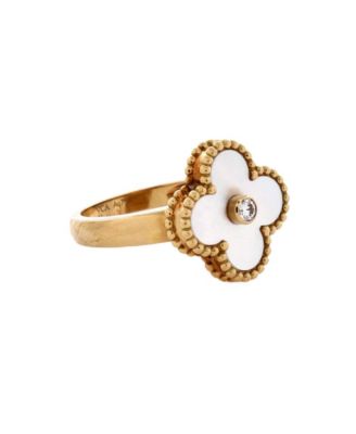  Vintage Alhambra Ring 18K Gold with Mother of Pearl and Diamond