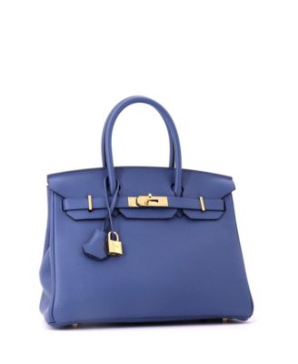 Birkin 30 Handbag Blue Clemence with Gold Hardware