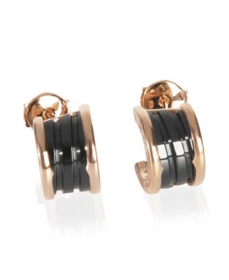 Pre-owned Pre-owned Bvlgari  Bvlgari B. Zero1 Hoop 18k Rose Gold/ceramic Earrings In Pink