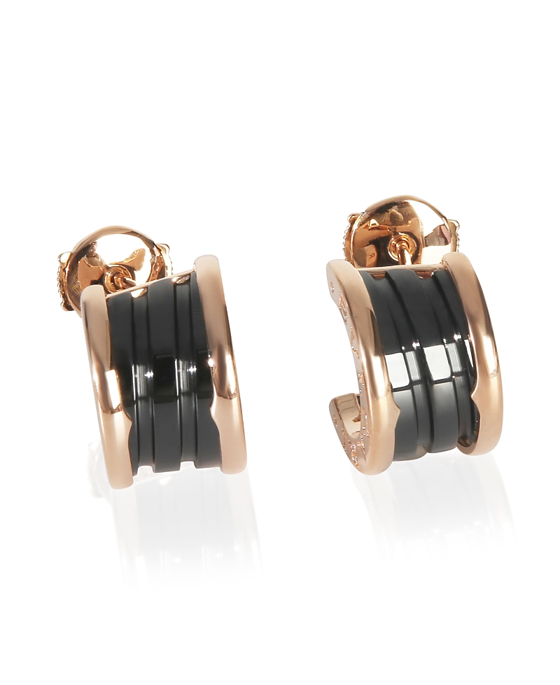 Pre-owned Pre-owned Bvlgari Bvlgari B. Zero1 Hoop 18k Rose Gold/ceramic Earrings In Pink