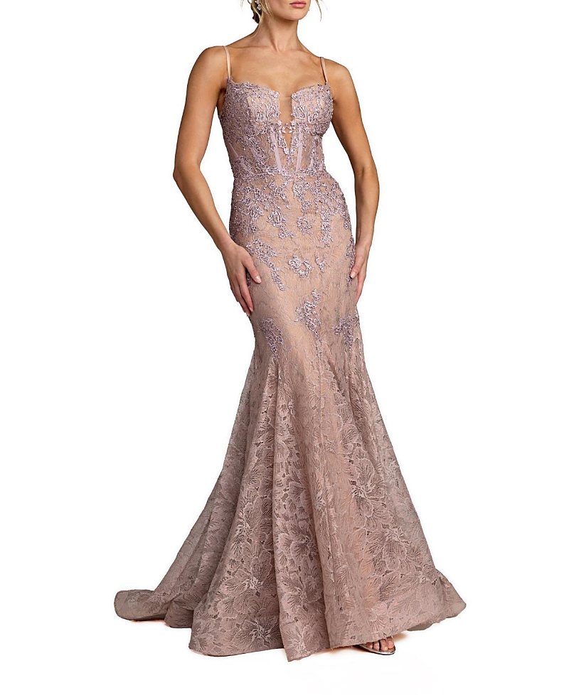 Mac Duggal Embroidered Lace Sleeveless Mermaid Gown