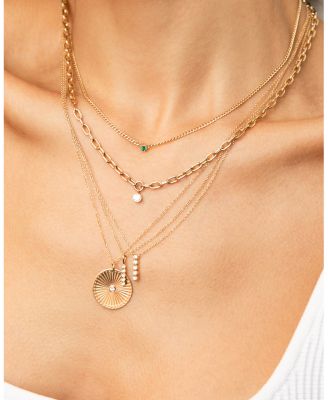 14K Yellow Gold Emerald Solitaire Chain Choker Necklace, 14-16"