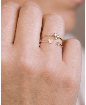 14k Yellow Gold Itty Bitty Heart & Prong Diamond Open Ring