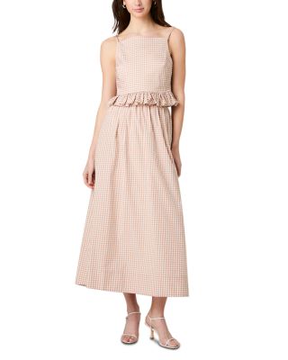 Lilah Stretch Cotton Petite Gingham Ruffle Peplum Top