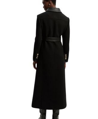Wool Pu Mix Belted Tailored Maxi Coat