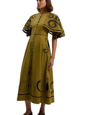 Baroque Cape Sleeve Midi Dress
