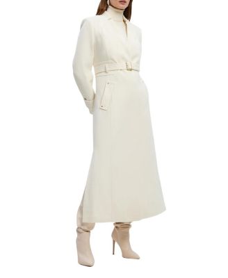 Wool Notch Neck Belted Maxi Coat