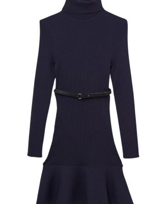 Roll Neck Belted Flippy Hem Mini Dress