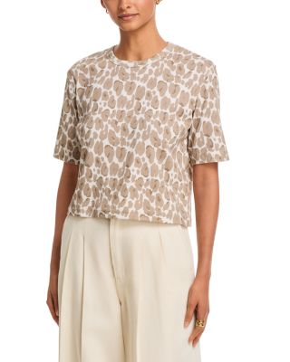 Cotton Stretch Rib Leopard Short Sleeve Top