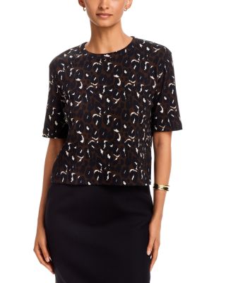 Majestic Filatures Cotton Stretch Rib Leopard Short Sleeve Top