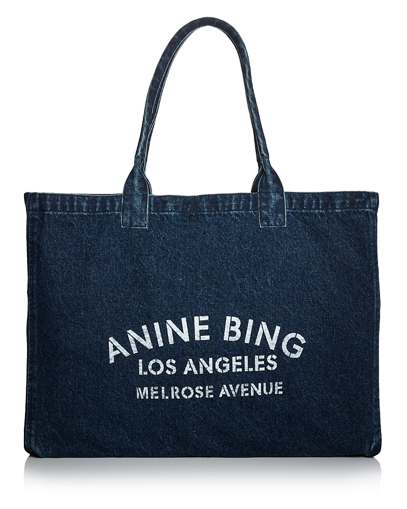 Anine Bing Leo Large Logo Denim Tote Bag