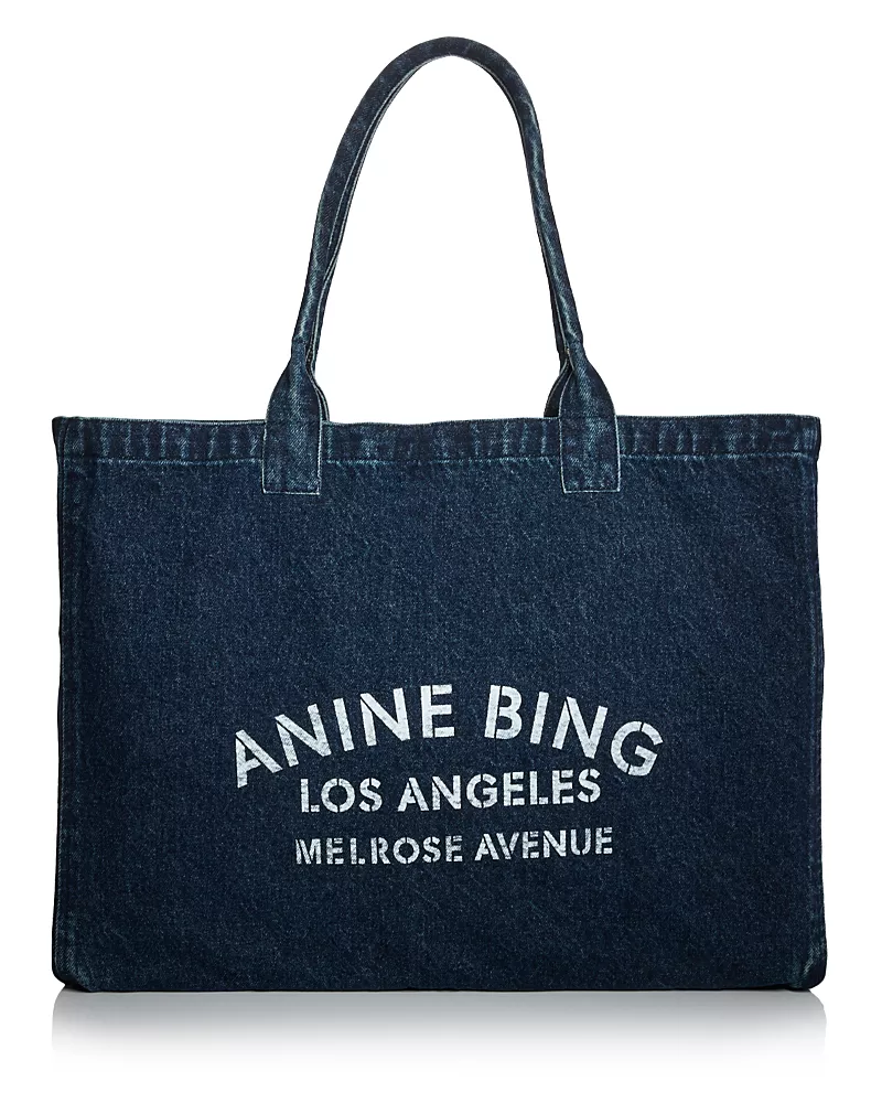Anine Bing Leo Large Logo Denim Tote Bag
