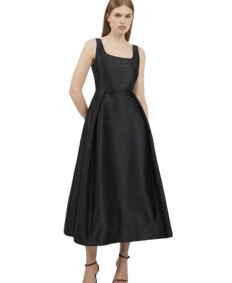 Taffeta Full Skirt Tailored Midi Dress