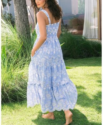  Lizzie Pinstripe Eyelet Tiered Midi Dress