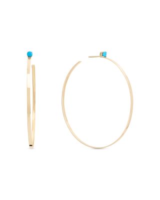 14K Gold Large Solo Turquoise Sunrise Hoops