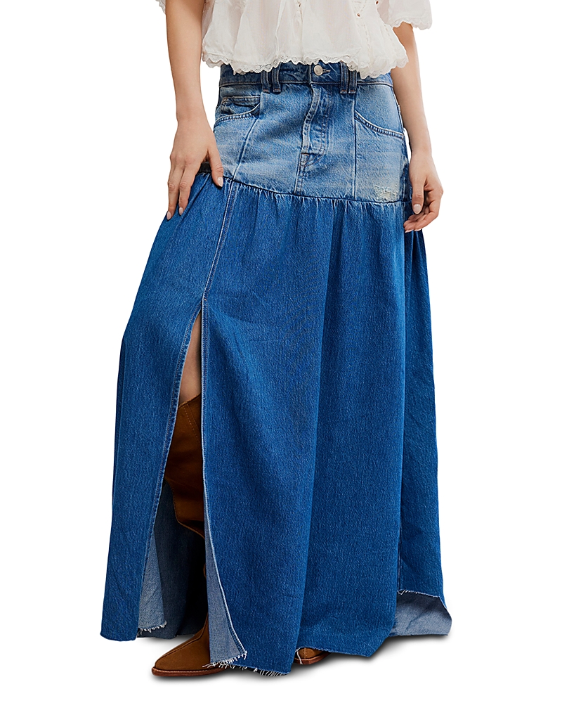 Free People Good Company Mixed Denim Maxi Skirt