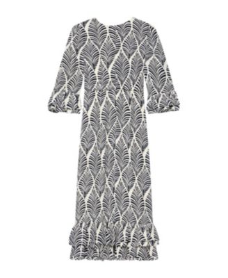 mint velvet ruffle midi dress Mint Velvet Silver Metallic Ruffle Midi Dress | Size 14 | Silver | 3/4 Sleeve