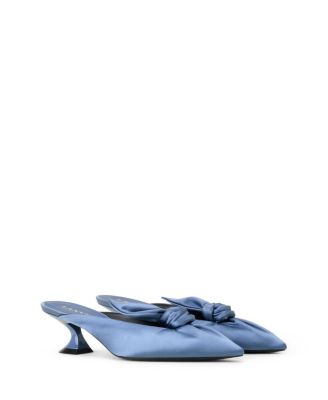  Women's Midnight Step Heeled Mules With A Satin Bow