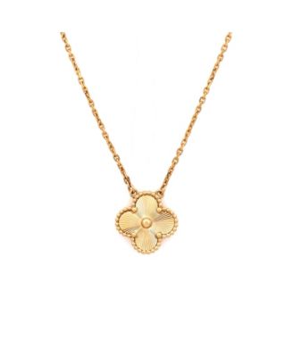  Vintage Alhambra Pendant Necklace Guilloche 18K Gold, 16.25"