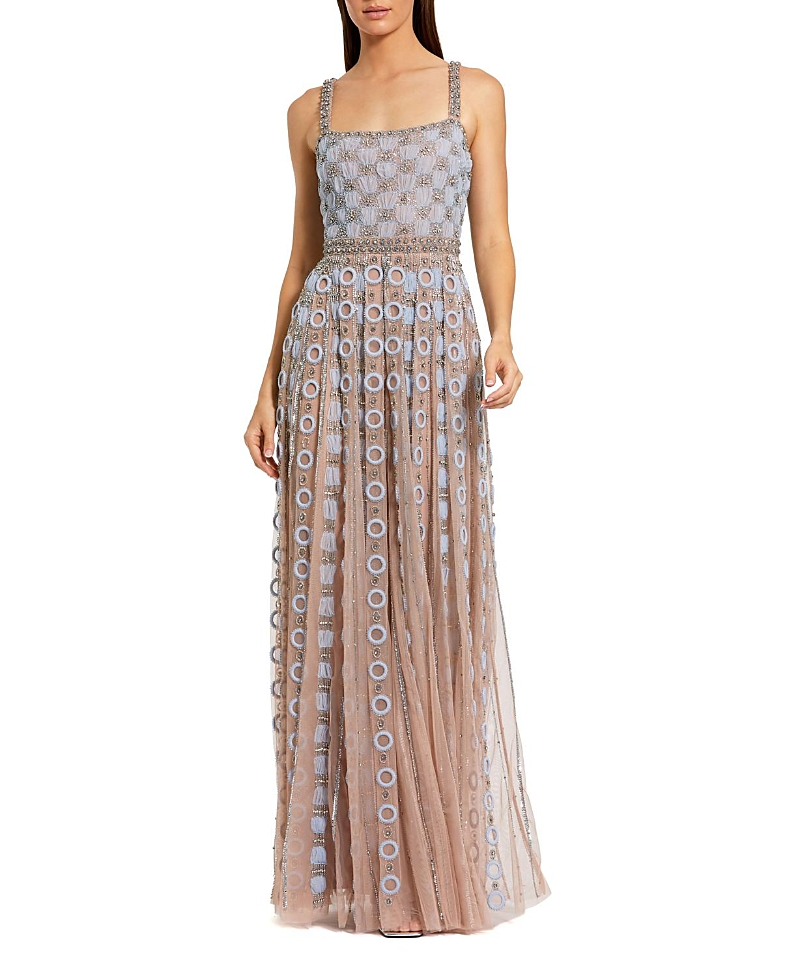 Mac Duggal Petite Embellished Mesh A-Line Evening Gown