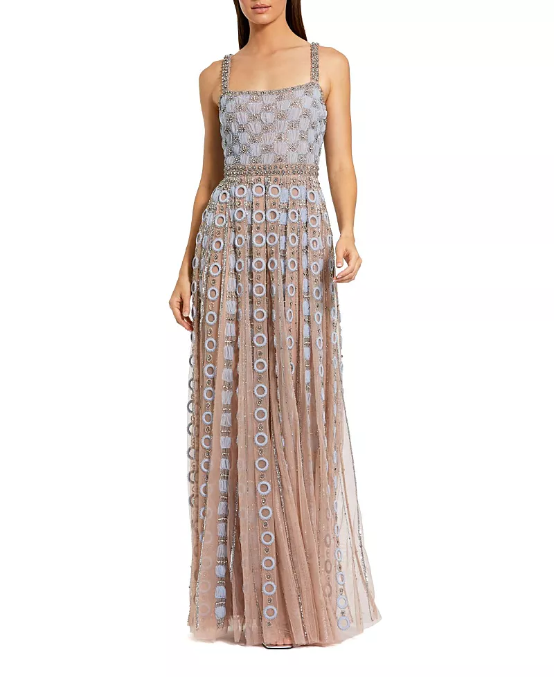 Mac Duggal Petite Embellished Mesh A-Line Evening Gown
