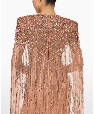  Lotus Lady Sequin-Embellished Cape Gown