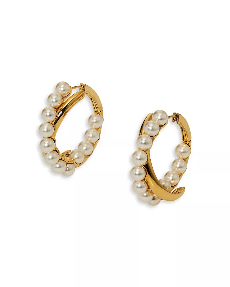 Nadri Esme Imitation Pearl Crossed Large Hoop Earrings