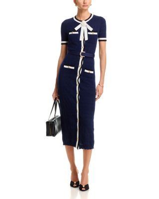 self-portrait - Navy Pointelle Knit Midi Dress - XL