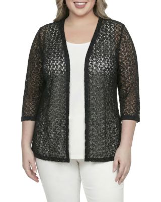 Plus 3/4 Sleeve Floral Lace Cardigan