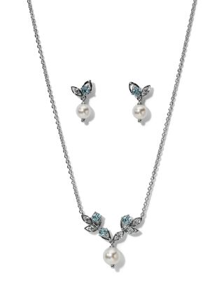 Adorn Imitation Pearl Vine Lariat Necklace & Drop Earrings Set
