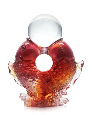 Limited Edition As The Good World Turns Twin Fish Turning of Ruyi Crystal Glass Figure