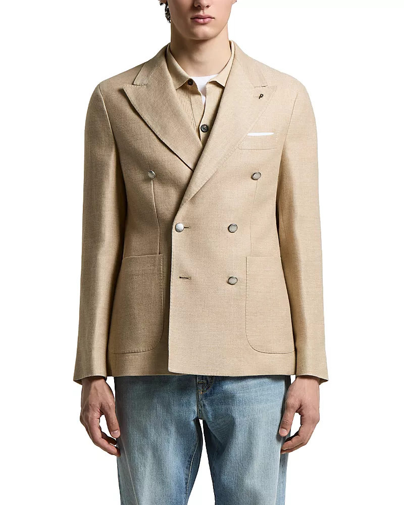 Peserico Regular Fit Six Button Double Breasted Linen & Wool Blazer