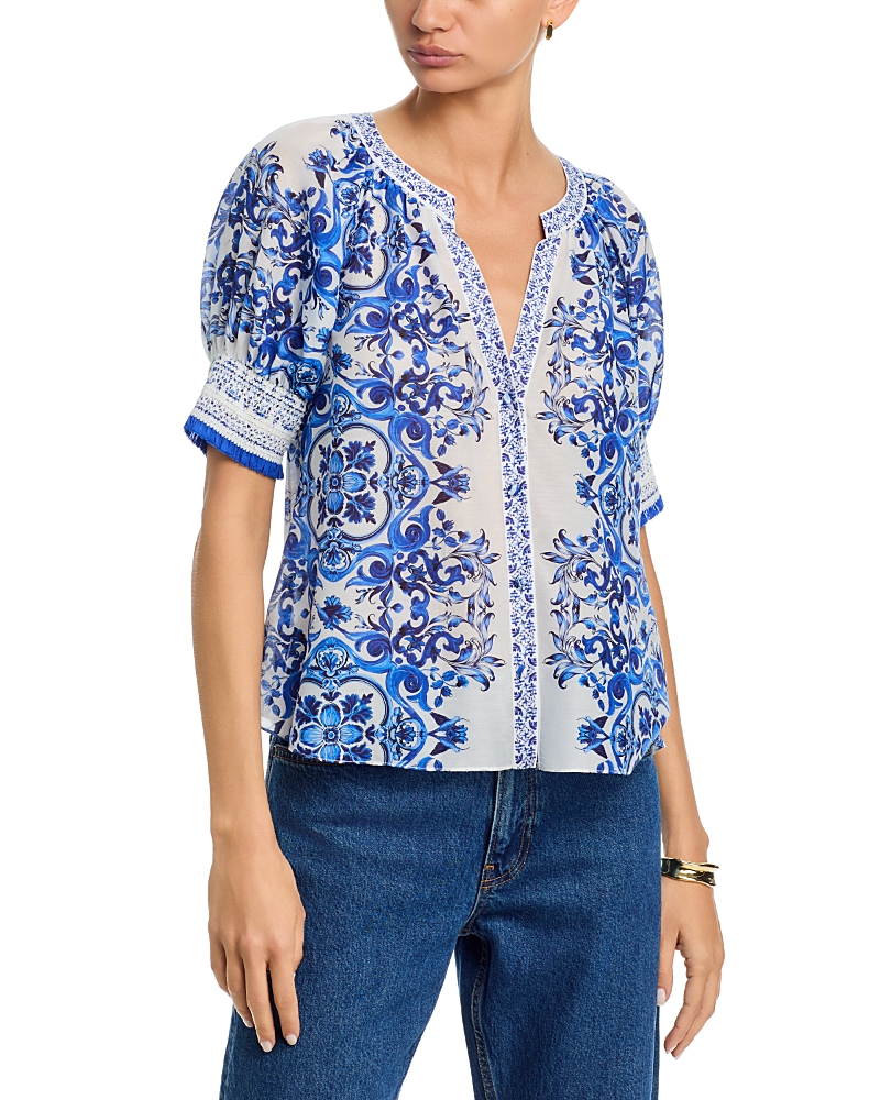 Alice and Olivia Thalia Puff Sleeve Button Front Top
