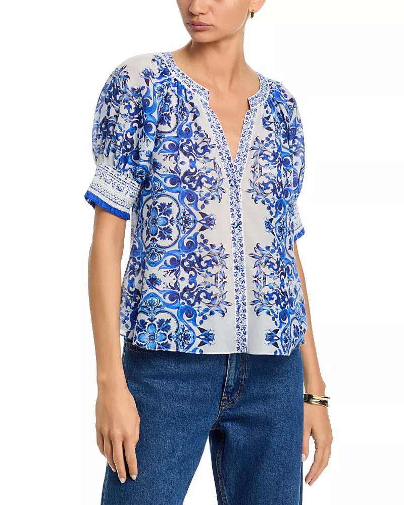 Alice and Olivia Thalia Puff Sleeve Button Front Top