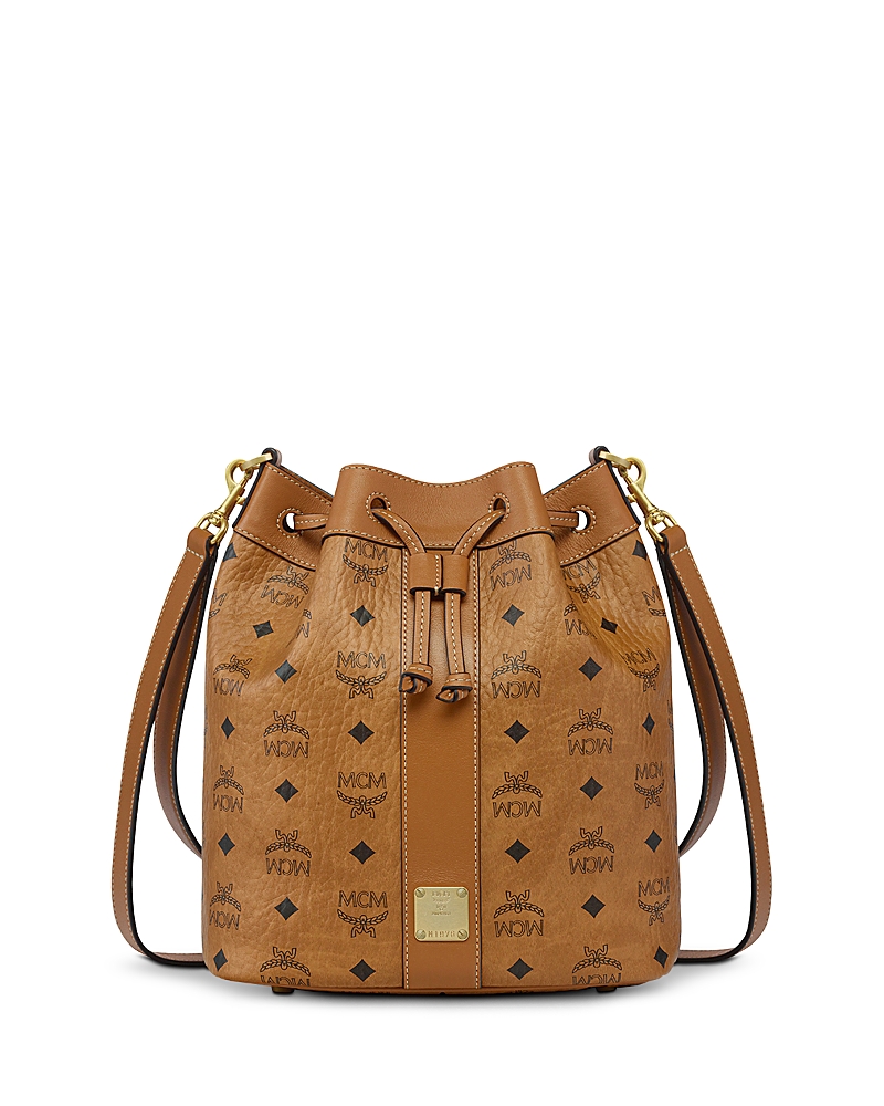Mcm Dessau Medium Visetos Leather Drawstring Bucket Bag