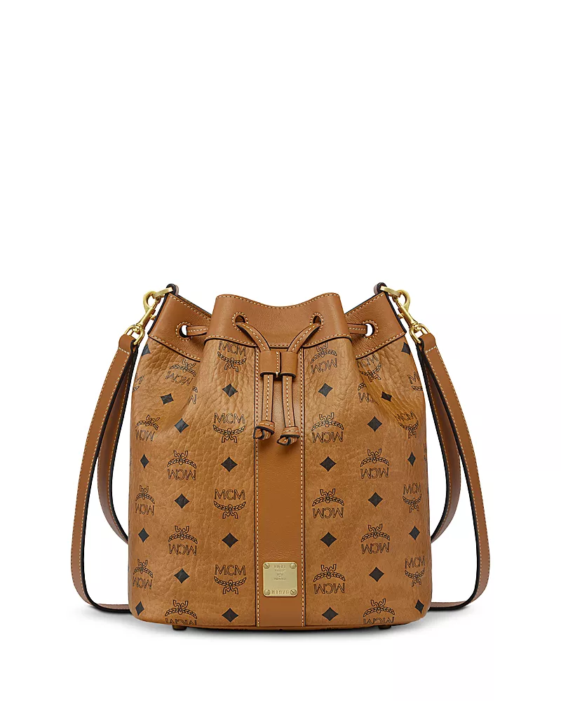 Mcm Dessau Medium Visetos Leather Drawstring Bucket Bag