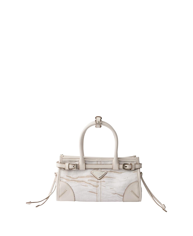 Prada Bonnie Small Printed Linen And Leather Handbag