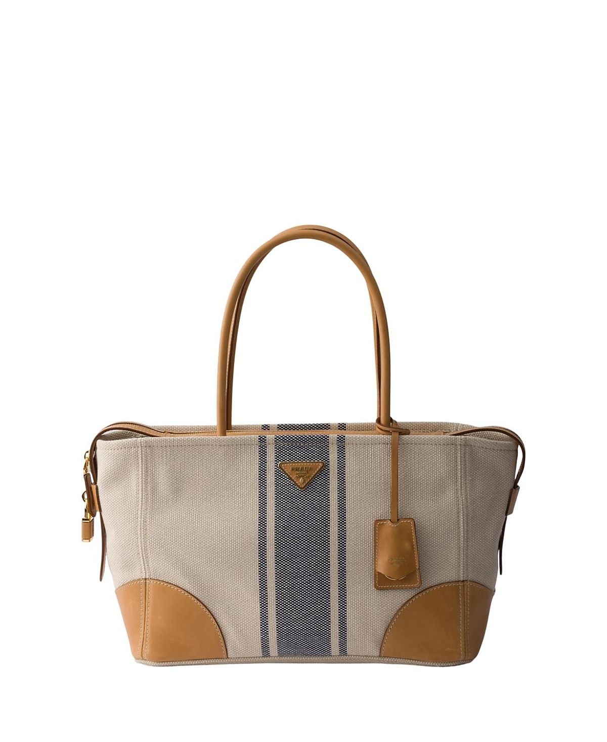 Prada Large Canvas And Leather Shopping Bag