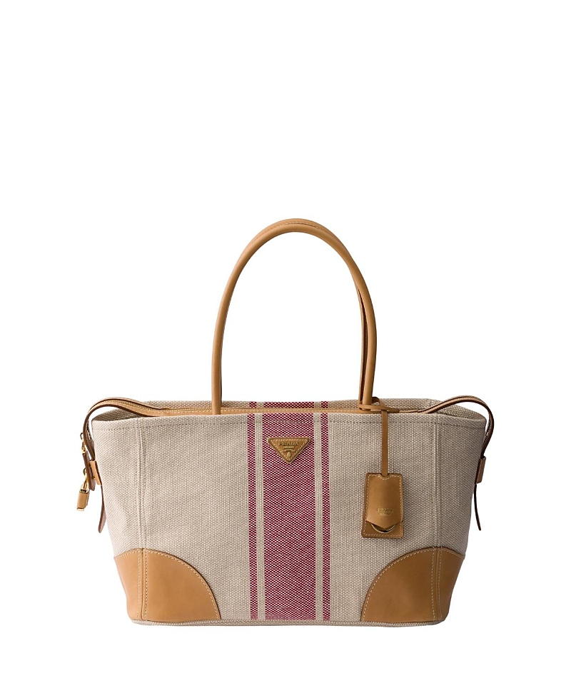 Prada Large Canvas And Leather Shopping Bag