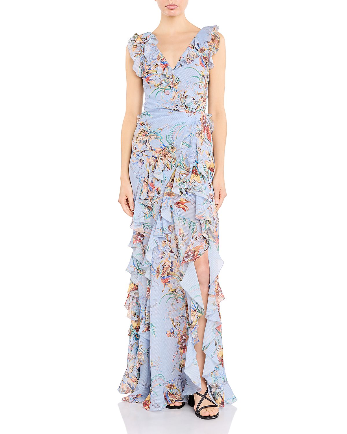 Etro Floral Cascading Ruffle Maxi Dress