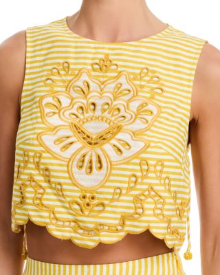 FARM Rio Striped Embroidered Top | Bloomingdale's Women